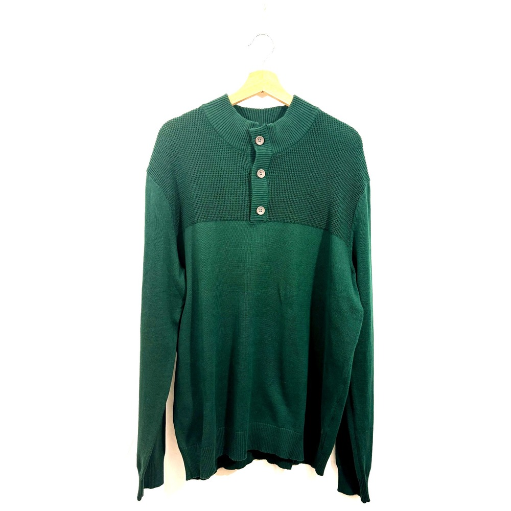 Club‎ Room Dark Green, 3-Button Mock Neck Sweater, NWT, Elevated Basic-Size XL